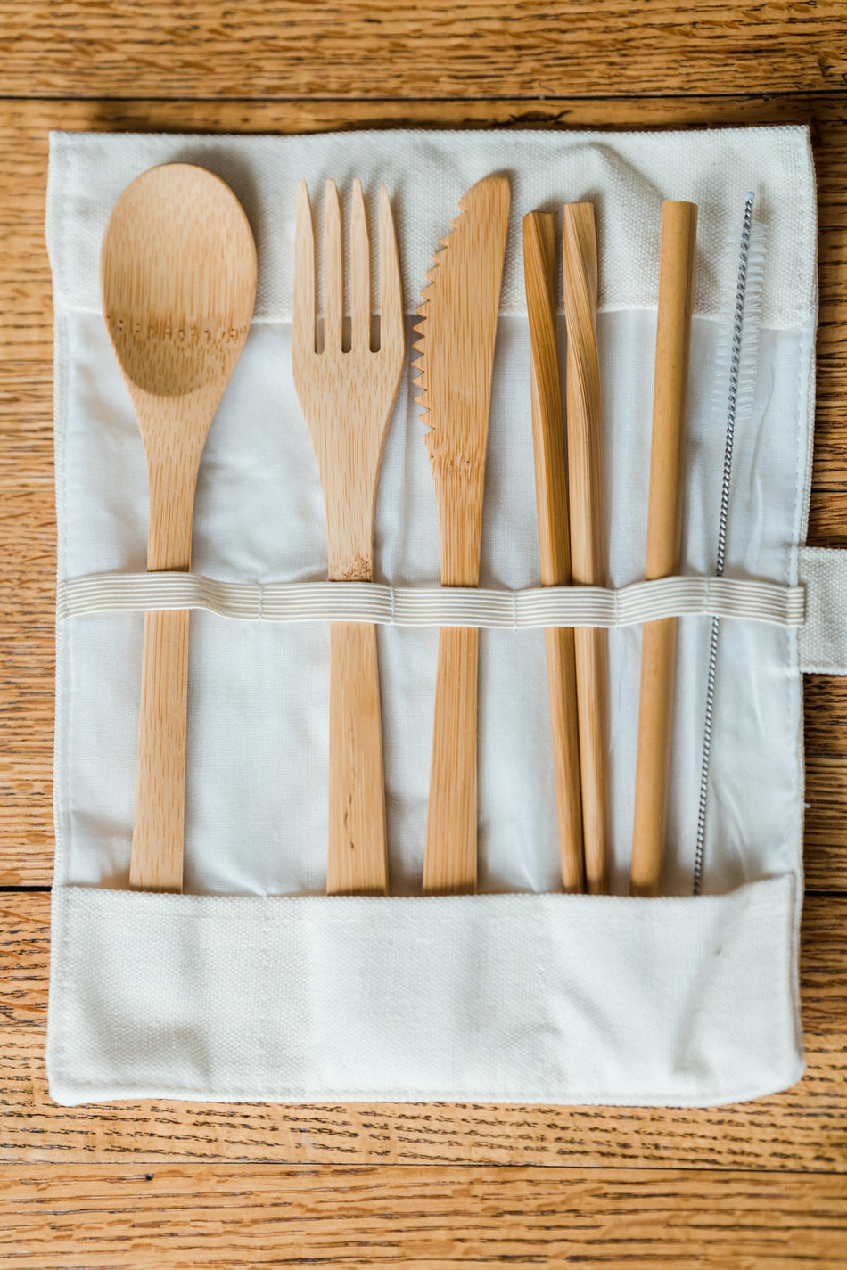 Bamboo Cutlery Travel Set with Pouch – Natural Linen